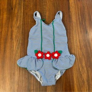 Vintage Florence Eiseman blue/white stripe flower one piece bathing suit